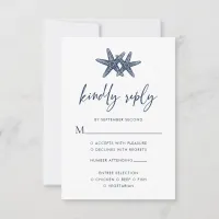 Starfish Modern Navy Blue Beach Wedding RSVP Card