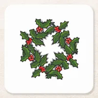 Paper Coaster - Wreath of Holly Leaves and Berries