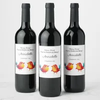 Bird-Themed Baby Shower Cute Watercolor Wine Label