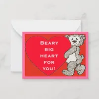 Beary Big Heart Bear Red Valentines Kids Cards