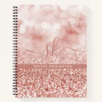 Girly Rose Gold Glitter Bokeh Luxe Monogram Notebook