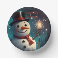 Cheerful Snowman Party Invitation  - Festive Card. Paper Bowls