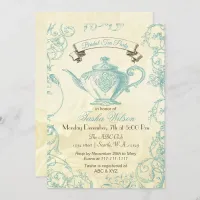 Aqua Ivory Roses vintage Bridal Tea Invites