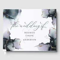 Abstract Deep Cyan Dusty Amethyst Geode Guest Book