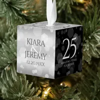 Elegant 25th Silver Wedding Anniversary Cube Ornament