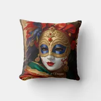 Carnival of Venice mask gold red blue Throw Pillow