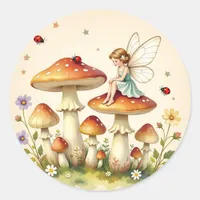 Fairytale Themed Cottage Core Vintage Mushrooms Classic Round Sticker