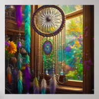 Pretty Dreamcatcher in Window Purple Boho Poster