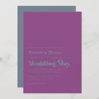 Moody Plum and Slate Retro Typography Wedding Invitation