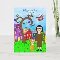 Missing You, Whimsical Lady and Cat Friendship Card
