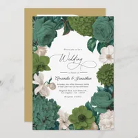 Eucalyptus Green, Fern Olive & Cream Line Wedding Invitation
