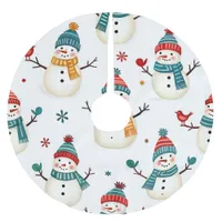 Happy colorful snowmen brushed polyester tree skirt