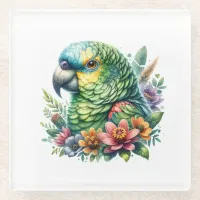 Beautiful Watercolor Amazon Parrot Glass Coaster