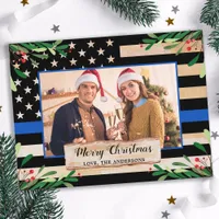  Police Thin Blue Line American Flag Christmas Holiday Postcard