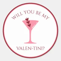 Cute Valentines Day Martini Aesthetic Red & Pink  Classic Round Sticker