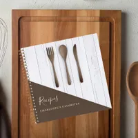Recipes wooden kitchen utensils brown cookbook notebook