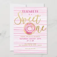 Sweet One Donut Stripe Pink 1st Birthday Invitation