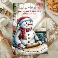 Snowman Rolling Dough Personalized Christmas Kitchen Towel