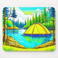 Tent Floating on the Lake Camping  Themed Mouse Pad