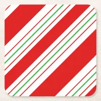 Christmas Candy Cane Stripes ID259 Square Paper Coaster