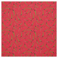 Bright Red and Green Chilli Pepper Food Pattern Fabric