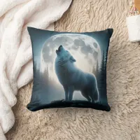 Enchanted Wolf Howls at Moonlight.  Throw Pillow