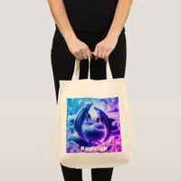 Monogram Blue & Purple Dolphins Ocean | Tote Bag