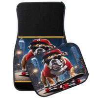 Bulldog Skateboarding at Night Car Floor Mat