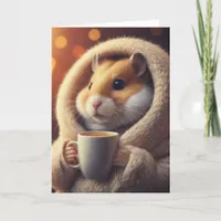 Adorable Funny Hamster Holds Coffee Mug Card