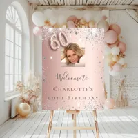 60th birthday rose gold photo silver welcome foam board