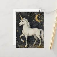 A Beautiful Unicorn Black Gold Collage Postcard