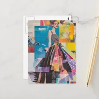 Fashion lady mixed media Collage Postcard