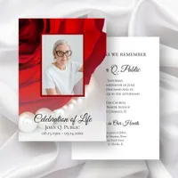 Red Rose and Pearls Celebration of Life Funeral Invitation