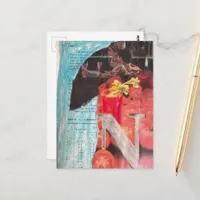 Happy Vintage Couple Date Night and Drinks Postcard