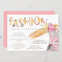 Fashion Show Event Arty Typography Pink Gold Invitation