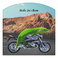 Custom Gecko Rider on Motorcycle Desert Highway Door Sign