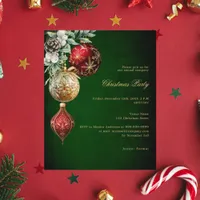 Green red gold baubles Christmas Party invitation