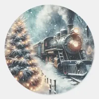 Old-Fashioned Train and Vintage Winter Scene Classic Round Sticker