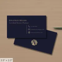 Modern Minimalist Navy Blue Gold Business Card