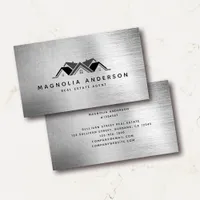 Real Estate Agent Silver Brushed Metal  Business Card