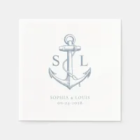 Nautical Anchor Monogram Wedding Dusty Blue Napkins