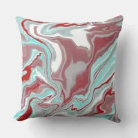 Teal, Burgundy, Red and White Marble Swirls   Outdoor Pillow