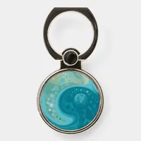 Ocean Blue Waves and Sandy Brown Fluid Art  Phone Ring Stand