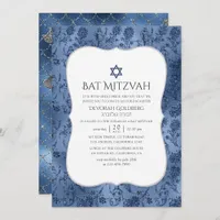 Blue Glitter Mermaid Pattern Bat Mitzvah Invitation