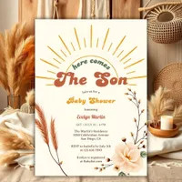 Here Comes The Son Sunshine Boho Boy Baby Shower Invitation