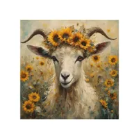 Adorable Angora Goat in the Sunflower Fields Wood Wall Art