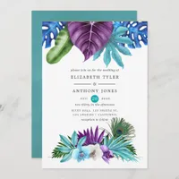 Watercolor Tropical Orchids Peacock Wedding Invitation