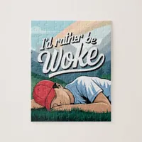 Sleeping Person Rather Be Woke Mountain Scene Jigsaw Puzzle