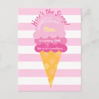 Sweet ice cream 1st birthday party pink white postcard