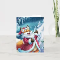 Adorable Christmas Red Fox Sings  Card